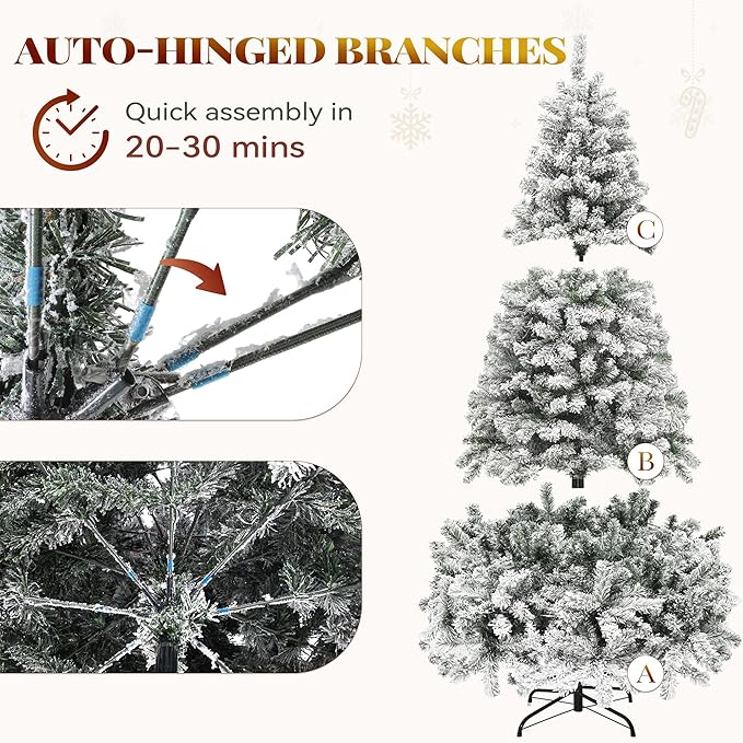 YITAHOME 7.5ft Prelit Snow Flocked Christmas Tree with Remote, Hinged Pine Christmas Tree with 550 Warm White/Multicolor Changing Lights, 1550 Branch Tips, and Foldable Base for Home, Party Decoration