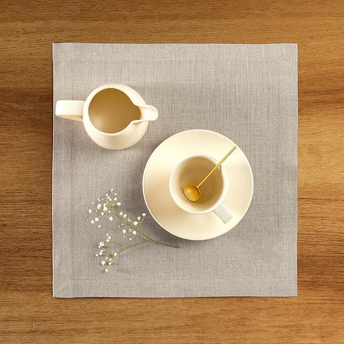 Solino Home Natural Placemats Set of 4-100% Pure Linen Placemats 14 x 14 Inch for Christmas, New Year - Fete, Handcrafted and Machine Washable