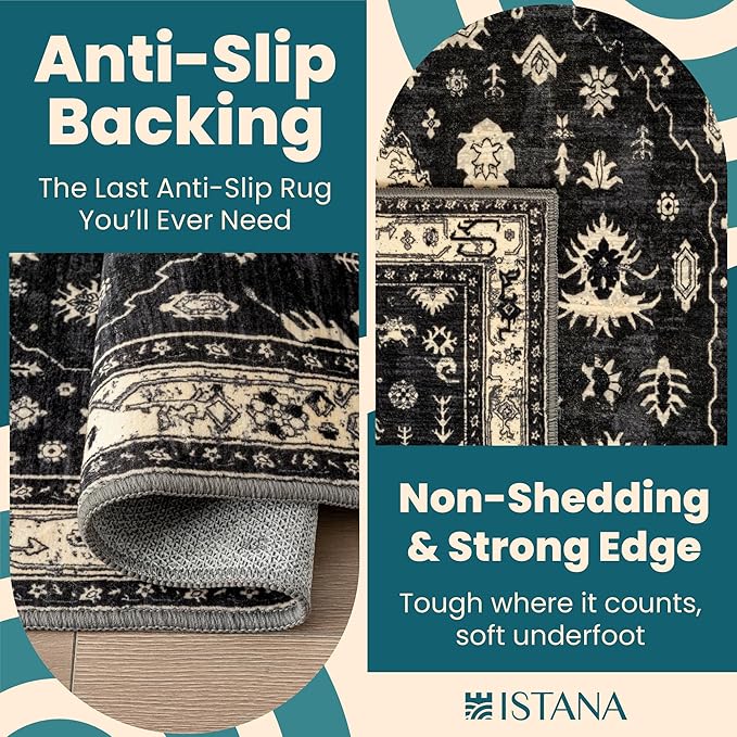 Istana 8x10 Area Rug - Black 8x10 Rugs for Living Room - Foldable Rugs for Bedroom - Stain Resistant Washable Rug - Eco-Friendly Area Rugs - Easy to Clean Living Room Rug