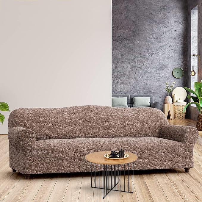 PAULATO BY GA.I.CO. Sofa Slipcover - Stretch Couch Cover - Stylish Cushion Sofa Cover - 1-Piece Form Fit Washable Protector for Pet - Mille Righe Collection - Camel