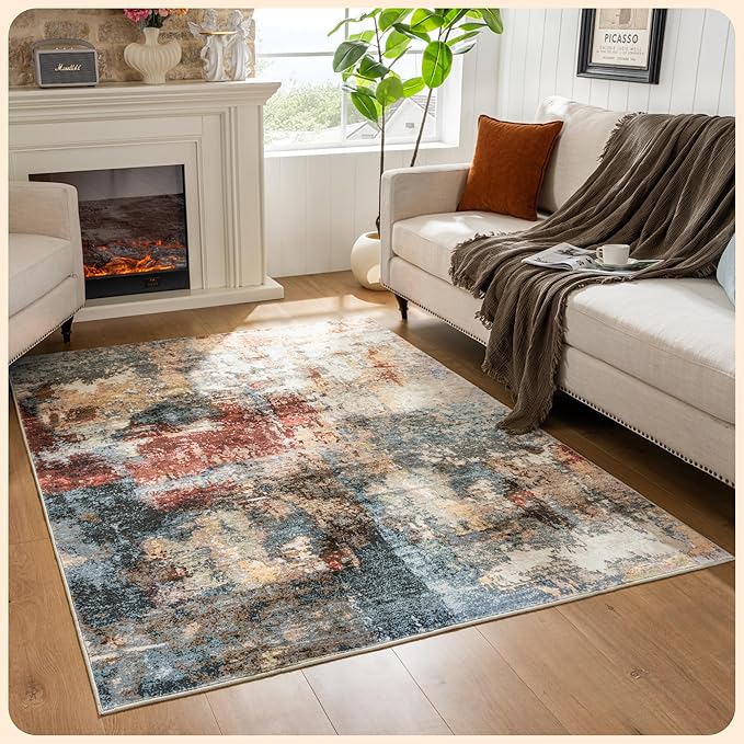 Istana 5x7 Area Rug - Multi/Red Rugs for Living Room 5x7 - Foldable Rugs for Bedroom - Stain Resistant Washable Rug - Eco-Friendly Boho Area Rugs - Easy to Clean Living Room Rug