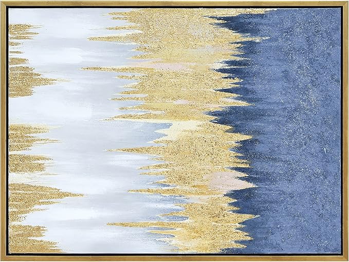 Empire Art Direct Abstract Wall Art Textured Hand Painted Canvas by Martin Edwards, Gold Frame, 40" x 30", Golden Rain