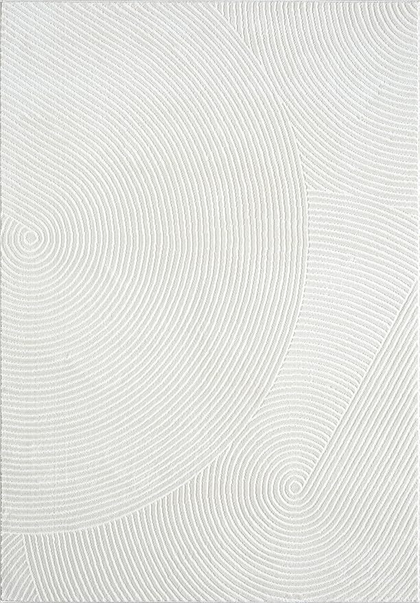 Abani Cream Area Rug 6' x 9' for Living Room, Bedroom - Zen Reiki Circles Pattern - Durable & Easy to Clean