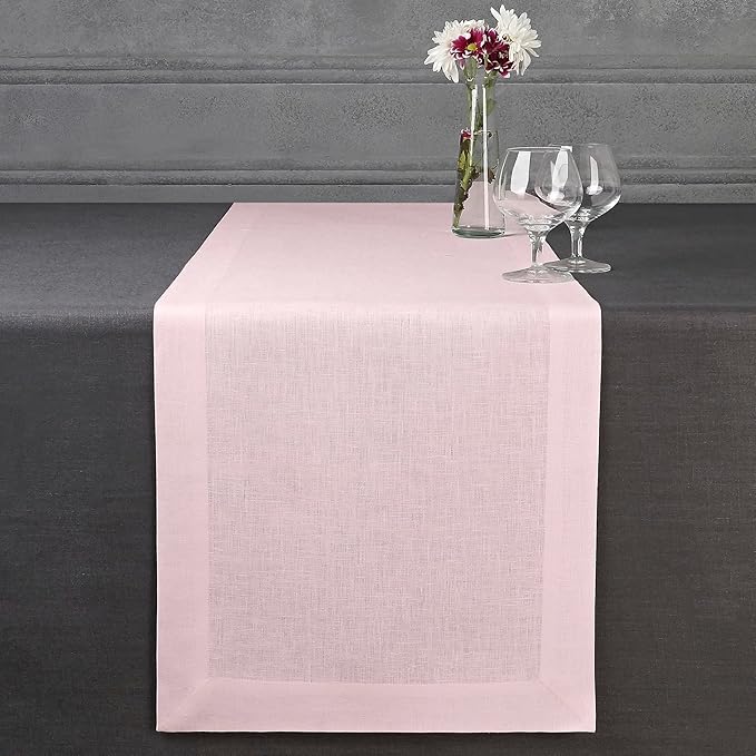 D'Moksha Homes Linen Pastel Pink Table Runner 108 Inches Long - 100% Pure Linen Dining Table Runner 14 x 108 Inch for Fall, Thanksgiving, Holiday - Machine Washable