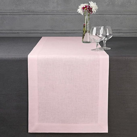 D'Moksha Homes Linen Pastel Pink Table Runner 108 Inches Long - 100% Pure Linen Dining Table Runner 14 x 108 Inch for Fall, Thanksgiving, Holiday - Machine Washable