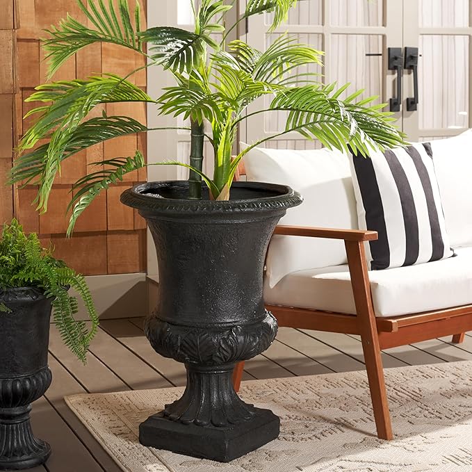 SAFAVIEH Outdoor Collection Paven Black Resin Traditional Antique Style Urn Planter Pot
