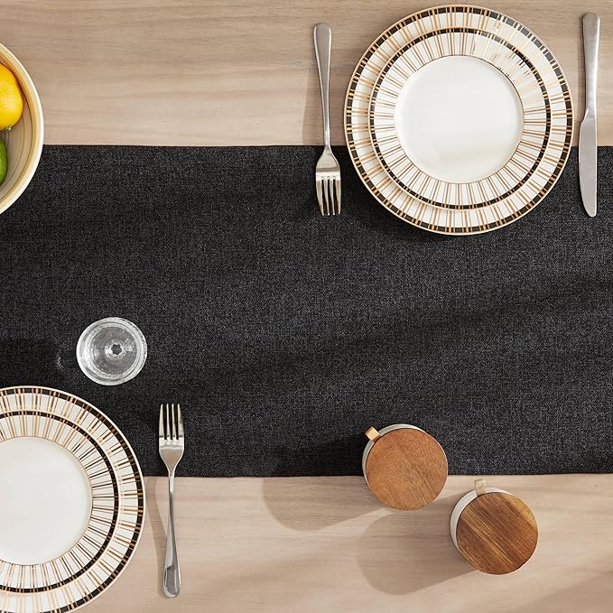 ZeeMart Burlap Style Farmhouse Table Runners 60 Inches Long, Black Rustic Woven Dining Table Runner for Everyday Use, 14x60 Inches, Black