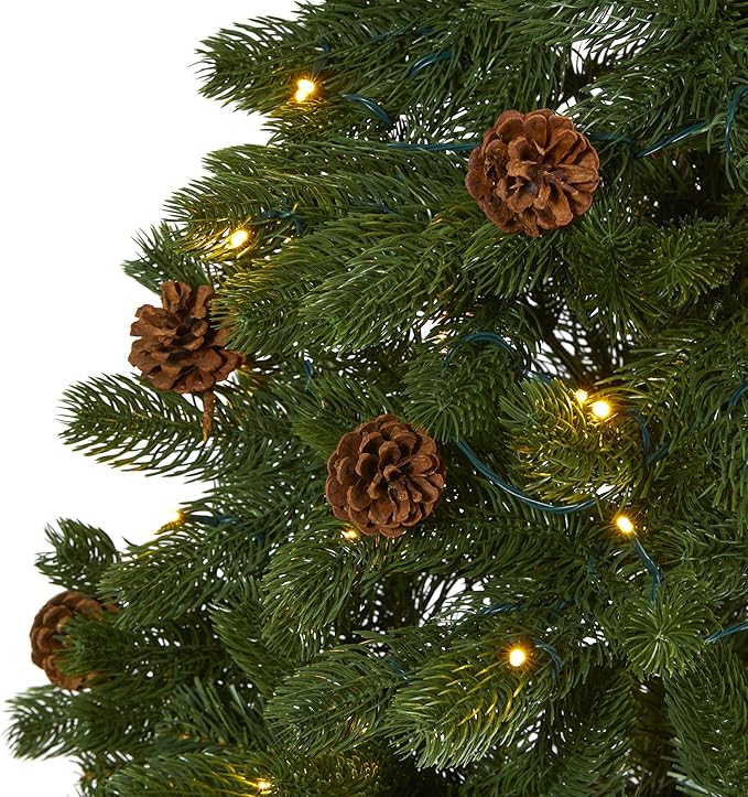 Nearly Natural 6ft. Rocky Mountain Spruce Artificial Christmas Tree with Pinecones and 250 Clear LED Lights