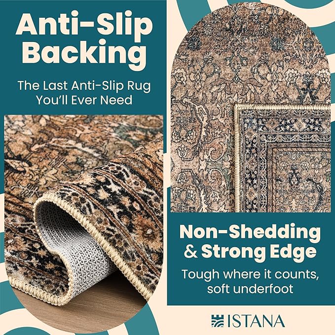 Istana Living Room Rug 10x14 - Olive & Charcoal 10 x 14 Area Rug - Foldable Machine Washable Area Rugs 10x14 10x14 Area Rugs Boho - Stain Resistant Washable Rug 10x14
