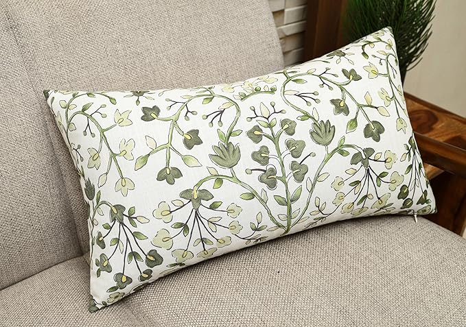 Zea Garden Printed Decorative Lumbar Accent Throw Pillow Cover - Decor for Living Room, Sofa, Chair, Patio, Car, Balcony, Bench, Porch, Nursery, Office, Bedroom - 14x24 Inches, Sage Green