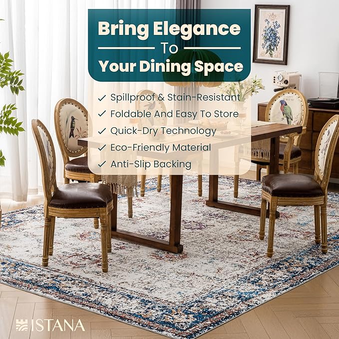 Istana Living Room Rug 10x14 - Multi Colors 10 x 14 Area Rug - Foldable Machine Washable Area Rugs 10x14 10x14 Area Rugs Boho - Stain Resistant Washable Rug 10x14