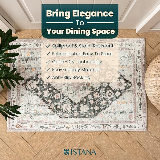 Istana 2x3 Area Rug - Light Green/Beige Boho Rugs for Living Room 2x3 - Foldable Small Rugs for Bedroom - Stain Resistant Washable Rug Non Slip - Eco-Friendly Area Rugs Indoor