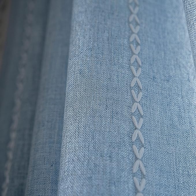 Sutuo Home Boho Curtain for Bedroom 96 Inches Long, Light Filtering Farmhouse Vintage Chic Tassels Window Treatment Bohemian Embroidery Drape, Rod Pocket 1 Panel 52" W x 96" L, Blue
