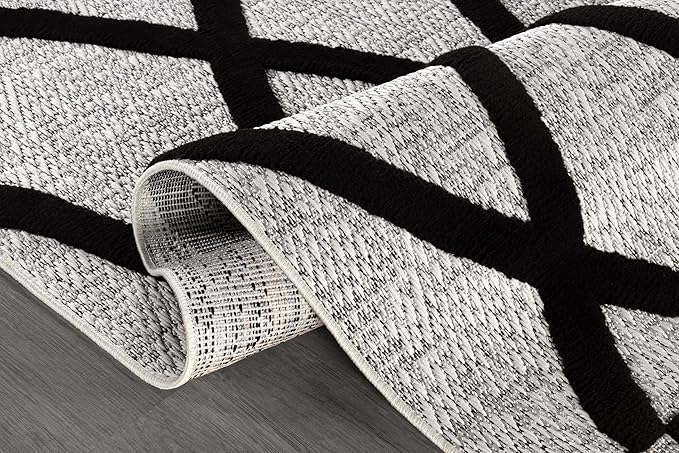 CAMILSON Modern Rug 5x7 Luxury Diamond Pattern Micro Loop Area Rugs Soft High-Low Pile Stain Resistant Easy to Clean Non-Shedding Durable Living Room Kitchen Indoor Carpet (Black/Gray)