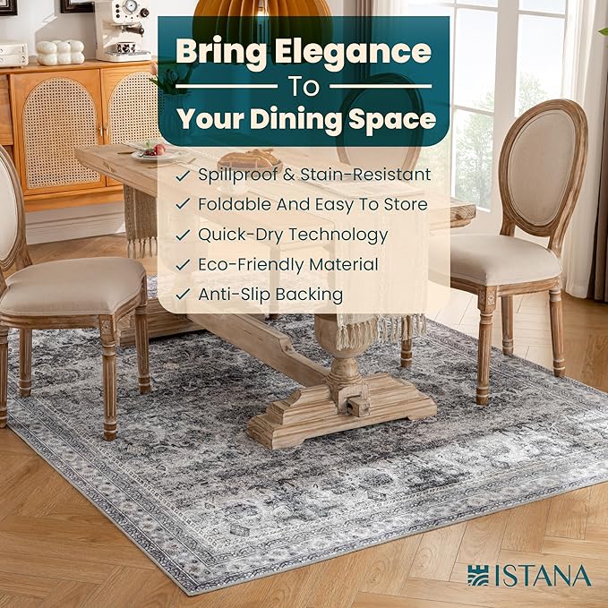 Istana 6x9 Area Rug - Grey Rugs for Living Room 6x9 - Foldable Boho Rugs for Bedroom - Stain Resistant Washable Rug - Eco-Friendly Area Rugs - Easy to Clean Living Room Rug