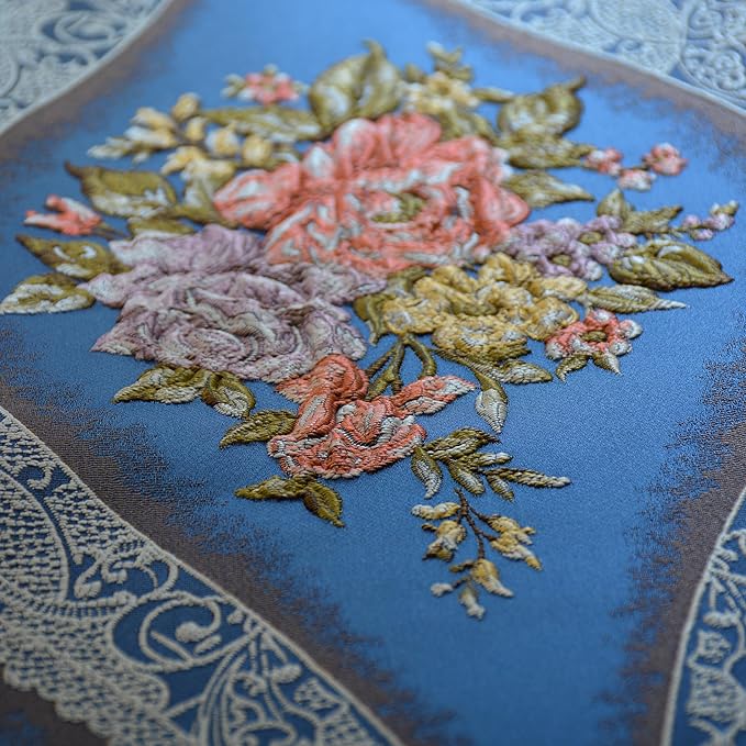 Extra Luxury Velvet Blue Table Runner 120 Inches Long with Vintage Damask Jacquard Design for Dining Room,Living Room,Home Decor,Elegant Beaded Tapestry (X-Blue, 13×120 inch)