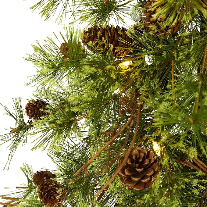 Nearly Natural 4ft. Wyoming Alpine Artificial Christmas Tree with 50 Clear (Multifunction) LED Lights and Pine Cones on Natural Trunk