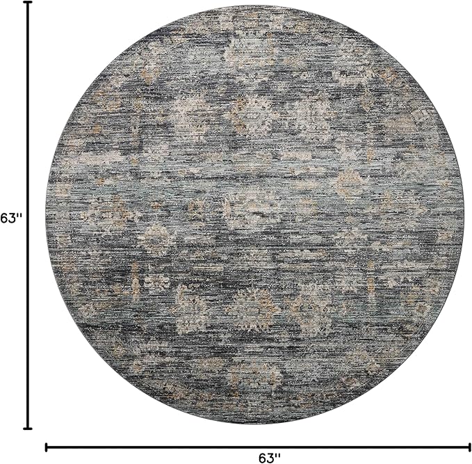 Loloi Jean Stoffer Katherine Collection KES-04 Ink/Jade 5'-3'' x 5'-3'', .25" Pile Height, Round Accent Rug