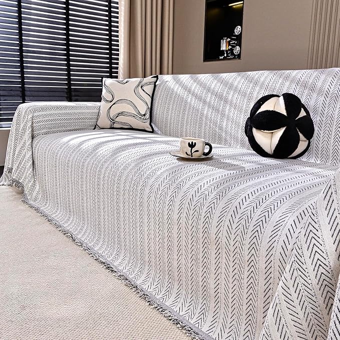 Nobildonna Sofa Cover Washable Soft Thicken Chenille Couch Cover with Tassel,Waterproof Sofa Slipcover for 3-4 Cushion Couch,Sectional Sofa,L-Shaped Furniture Protector Pet-Friendly,Beige 71"x134"