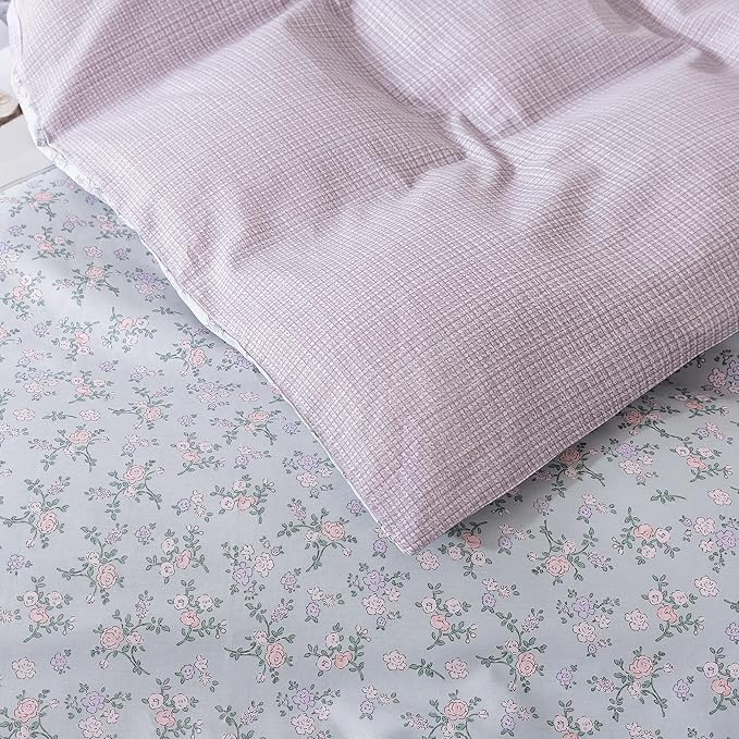 HoneiLife Floral Duvet Cover Queen - 100% Cotton Comforter Cover, Botanical Bedlinen Set with Zipper Closure & Corner Ties, 3-PC Wildflower Comforter Cover Sets