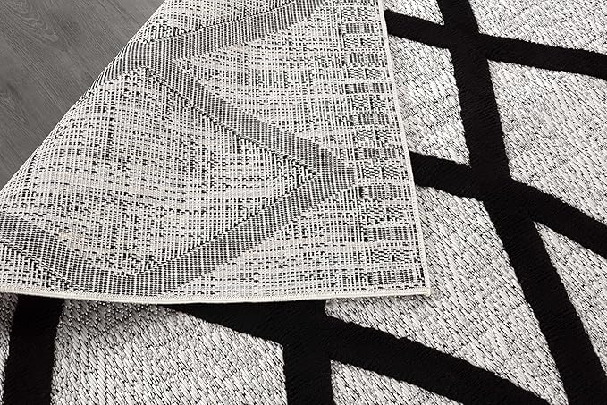 CAMILSON Modern Runner Rug 2x7 Luxury Diamond Pattern Micro Loop Hallway Rugs Soft High-Low Pile Stain Resistant Easy to Clean Non-Shedding Durable Entryway Kitchen Indoor Area Carpet (Black/Gray)