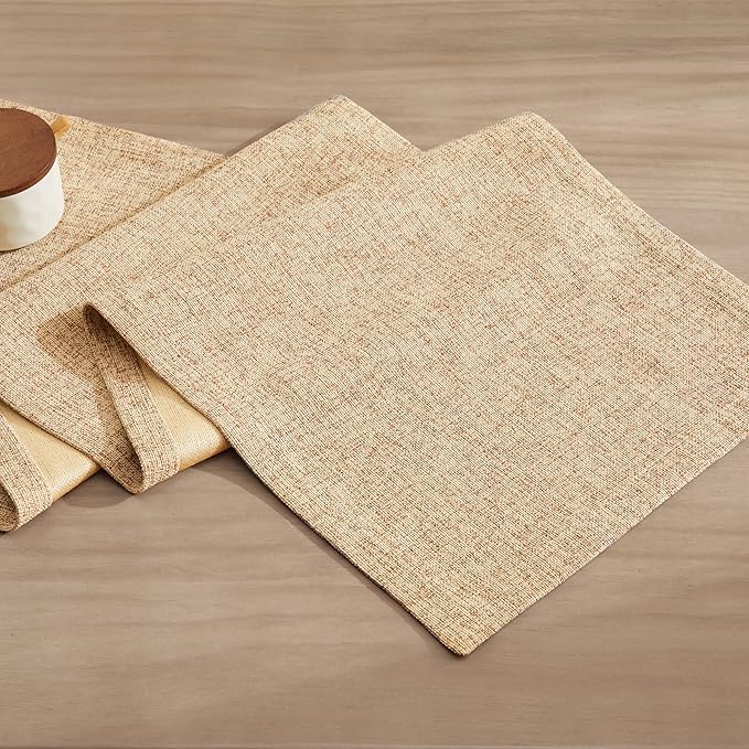 ZeeMart Burlap Style Farmhouse Table Runners 108 Inches Long, Beige Rustic Woven Dining Table Runner for Everyday Use, 14x108 Inches, Oatmeal Beige