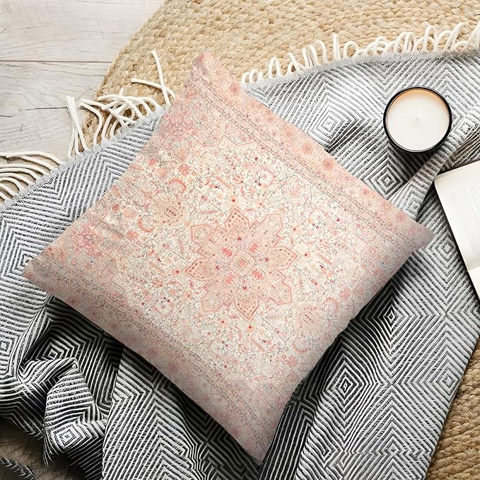 Boho Throw Pillow Covers 22x22 inch Set of 2,Boho Vintage Carpet Pattern Antique Ethnic Decor Double Sided Pattern Cushion Cover Soft Pillow Case Living Sofa Room Bed Square Pillow Cover