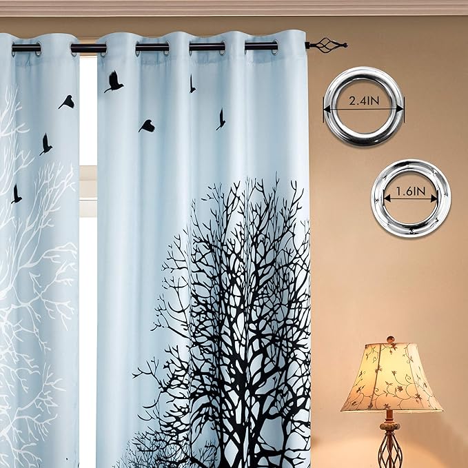 SUBRTEX Light Flitering Curtains 52Wx63L, Room Darkening Vibrant Floral Drapes, 50% Blackout, Semi Sheer Boho Farmhouse Curtains for Living Room, Light Blue