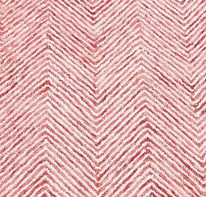Modern Herringbone Chevron Collection Handcrafted Wool Area Rug - Durable, Zigzag Pattern, for High Traffic, Contemporary Design for Living Room, Bedroom, Dining Room Decor (Blush Pink, 7' x 7')