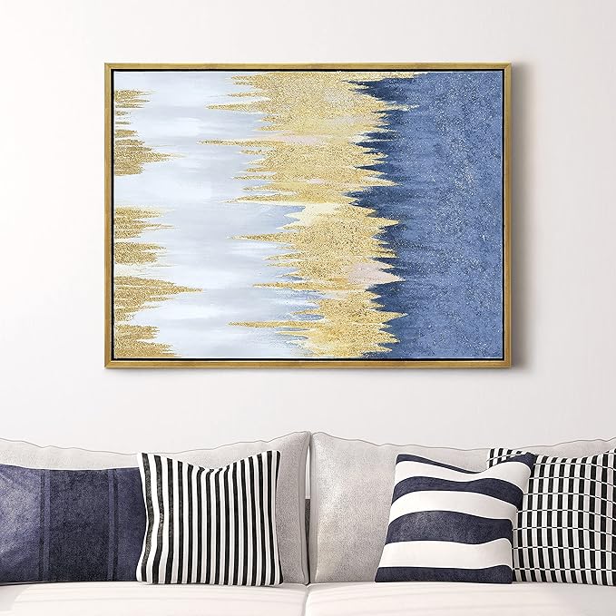Empire Art Direct Abstract Wall Art Textured Hand Painted Canvas by Martin Edwards, Gold Frame, 40" x 30", Golden Rain