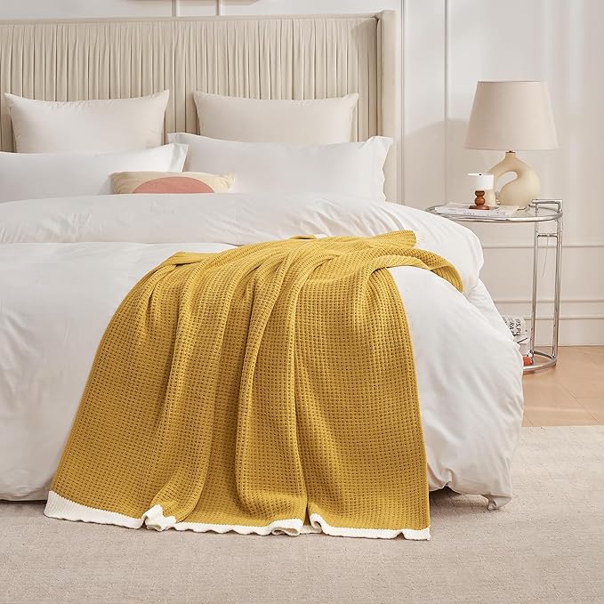 Amélie Home Waffle Throw Blanket for Couch, Soft Cozy Chenille Knit Blanket Warm Decorative Throw for Sofa, 50"x60", Ginger