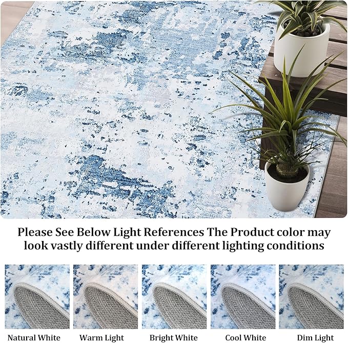 2x6 Modern Abstract Runner Rug Non Slip Soft Stain Resistant Low Pile Machine Washabl Non Shed Rug for Hallway Kitchen Bathroom, Blue