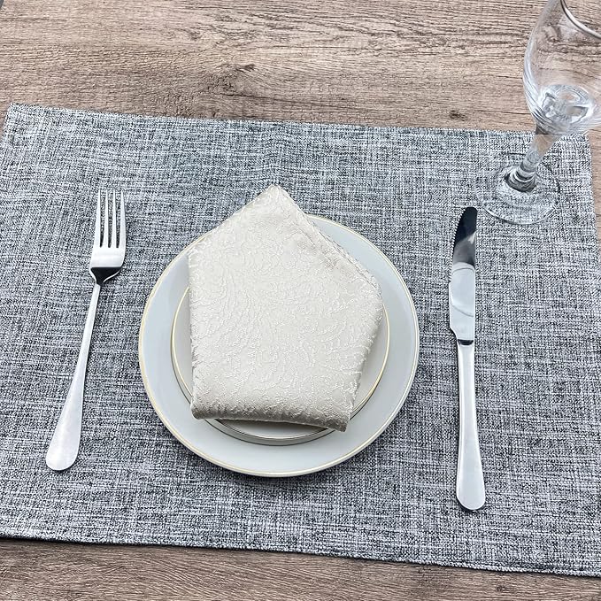 Weabetfu Cloth Placemats Set of 4 Heat Resistant Dining Table Placemmats Cotton Linen Machine Washable Kitchen Table Mats Wrinkle Free Thick Fabric Place Mat,Easy to Clean,13"x19",Mottled Grey w/Brown