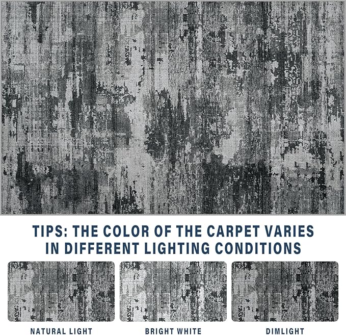8x10 Area Rugs for Living Room: Large Machine Washable Area Rug with Non Slip Backing Non Shedding Abstract Stain Resistant Carpet for Bedroom Dining Room Nursery Home Office - Black