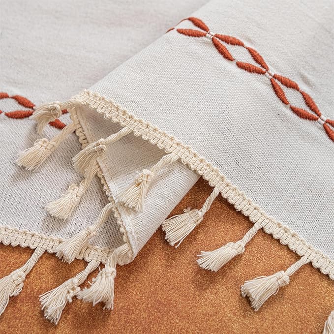 Sutuo Home Boho Curtains 72 Inch Long for Bedroom Living Room Nursery, Light Filtering Cotton Embroideried Bohemian Striped Vintage Farmhouse Privacy Decor,1 Panel W52 x L72,White and Terracotta