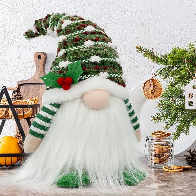 Gnome Christmas Decorations, Handmade Christmas Ornaments Swedish Tomte Elf Stuffed Dwarf for Home Holiday Decor, Thanksgiving Valentines Birthday Plush Gnome Gifts for Women