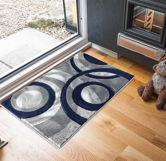 GLORY RUGS Area Rug Modern 2x3 Navy Circles Geometry Soft Hand Carved Contemporary Floor Carpet Fluffy Texture for Indoor Living Dining Room and Bedroom Area