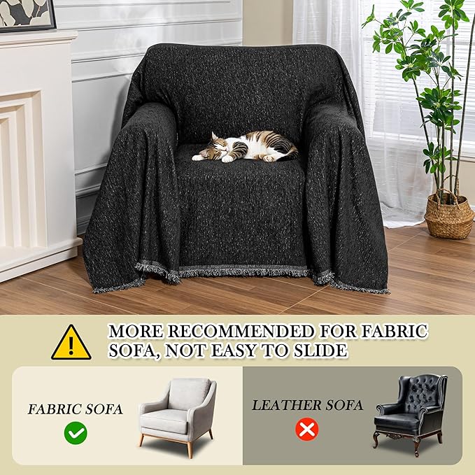 MEETSKY Black Oversized Chair Cover, Chenille Armchair Couch Cover for 1 Cushion Couch for Dog, Sofa Slipcovers Furniture Protector for Pet, 71" X 91"