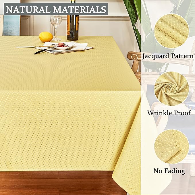 Rectangle Table Cloth Linen Farmhouse Stainproof Waterproof Washable Polyester Oblong Rectangular Fabric Table Cover for Kitchen Dining Dinner (Gold A, 60 X 144 Inch)