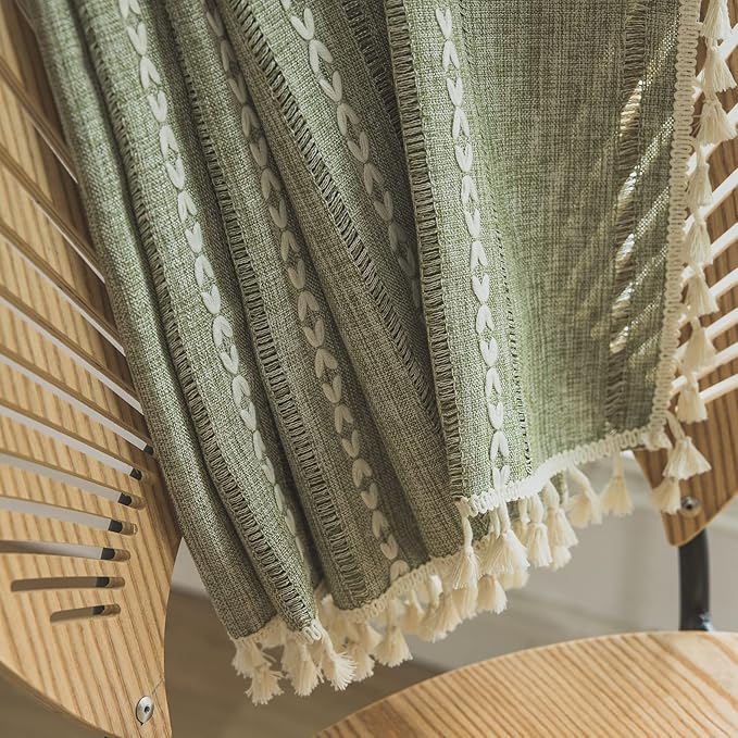 Sutuo Home Boho Curtains for Bedroom Living Room 84 Inches Long, Light Filtering French Country Farmhouse Vintage Chic Tassels Hollow Window Treatment Bohemian Drape, 1 Panel 52"W x 84"L, Sage Green