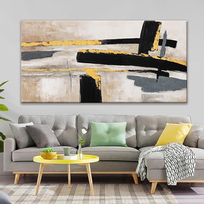 QSQ Abstract Wall Art Decor Large Canvas Wall Art Decor Prints Black And Gold Wall Art Decor Modern Paintings Home Wall Decorations For Living Room Wall Bedroom Kitchen Office Decor 29" × 58"