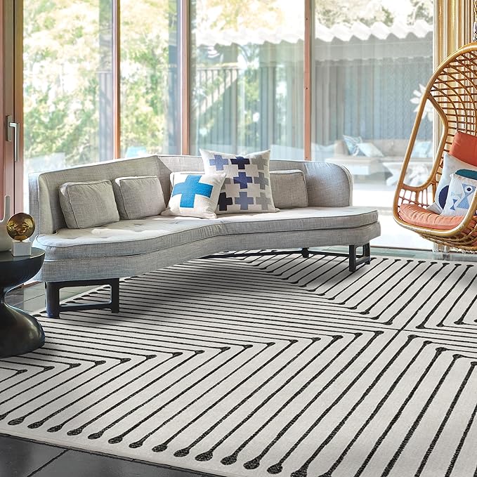 RUGGABLE x Jonathan Adler Machine Washable Modern Area Rug – Inkdrop Black & Ivory 8x10, Stain-Resistant, Non-Slip – Large Rugs for Living Room, Bedroom, Hallway, Entryway & Office–with Cushioned Pad