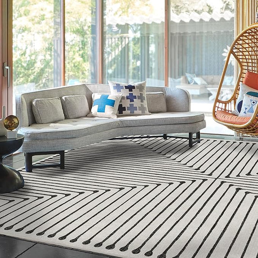 RUGGABLE x Jonathan Adler Machine Washable Modern Area Rug– Inkdrop Black & Ivory 10x14, Stain-Resistant, Non-Slip – Large Rugs for Living Room, Bedroom, Hallway, Entryway & Office–with Cushioned Pad