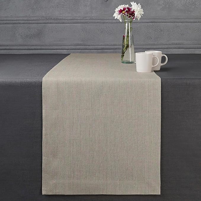 D'Moksha Homes Linen Natural Table Runner 60 Inches - 100% Pure Linen Short Table Runner 14 x 60 Inch for Coffee Tables, Dresser, Fall, Thanksgiving, Christmas, Holiday - Machine Washable