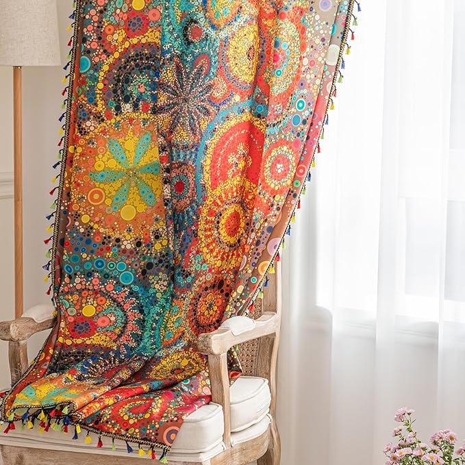 Boho Curtains Geometric Light Filtering Semi-Blackout Window Curtains 54 Inches Long Rod Pocket Drapes for Living Room 2 Panels-Dot Colorful