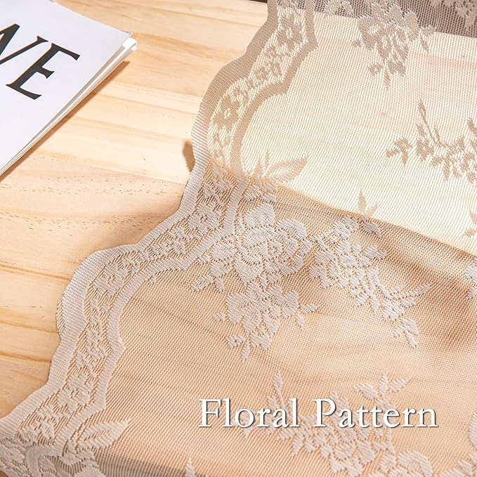 MEETSKY Beige Lace Sheer Curtains 84 Inches Long 2 Panels Set for Living Room Bedroom Vintage Victorian French Scalloped Light Filtering Drapes with Back Tab Rod Pocket, 50" W Each Panel, Oatmeal