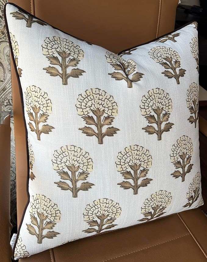 Babur Floral Printed Decorative Square Accent Throw Pillow Cover - Decor for Living Room, Sofa, Chair, Patio, Car, Balcony, Bench, Porch, Nursery, Office, Bedroom - 20x20 Inches, Brown