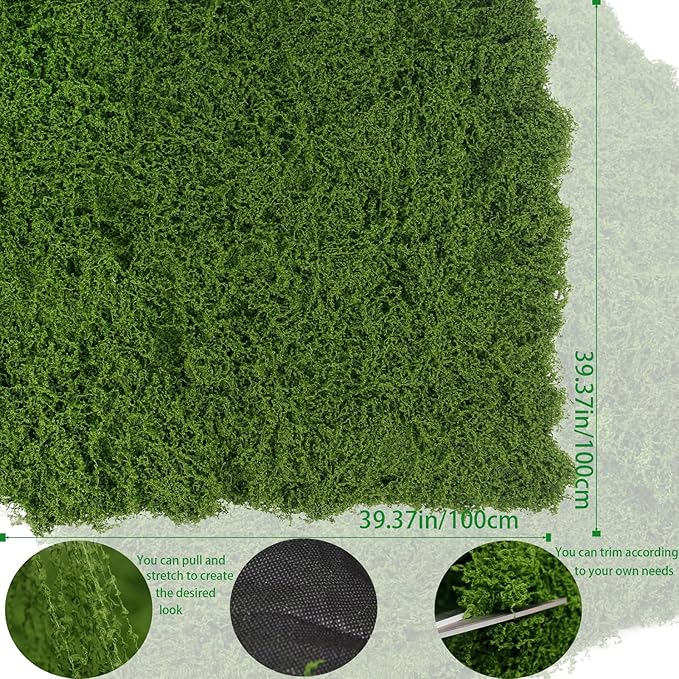 Fake Moss for Crafts 39" x 39" Artificial Moss for Indoor Plants Decorating Dark Green Faux Grass for Planters Crafts DIY Table Centerpieces Fairy Garden Floral Wedding 100 x 100cm