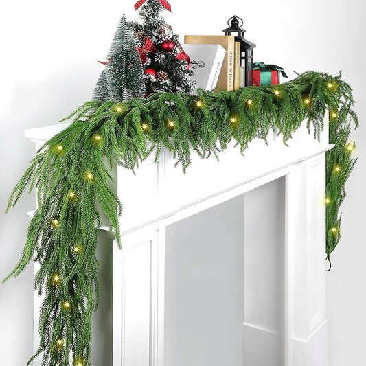 Fovths 1 Pack 6 Feet Christmas Norfolk Garlands Set Green Artificial Winter Pine Garlands Light String Faux Greenery Garland Pine Garland for Xmas Holiday Home Indoor Decor, Green