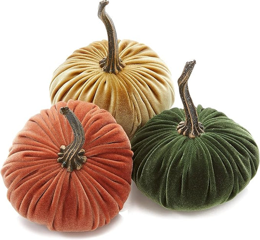 Your Heart's Content Set of 3 Small Velvet Pumpkins, Trending Home Decor, Modern Rustic Wedding Decor, Thanksgiving, Autumn tablescape, Gift for (Sm Harvest Gold Olive)